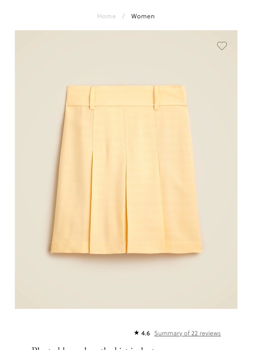 J. Crew Pale Yellow Pleated Skort